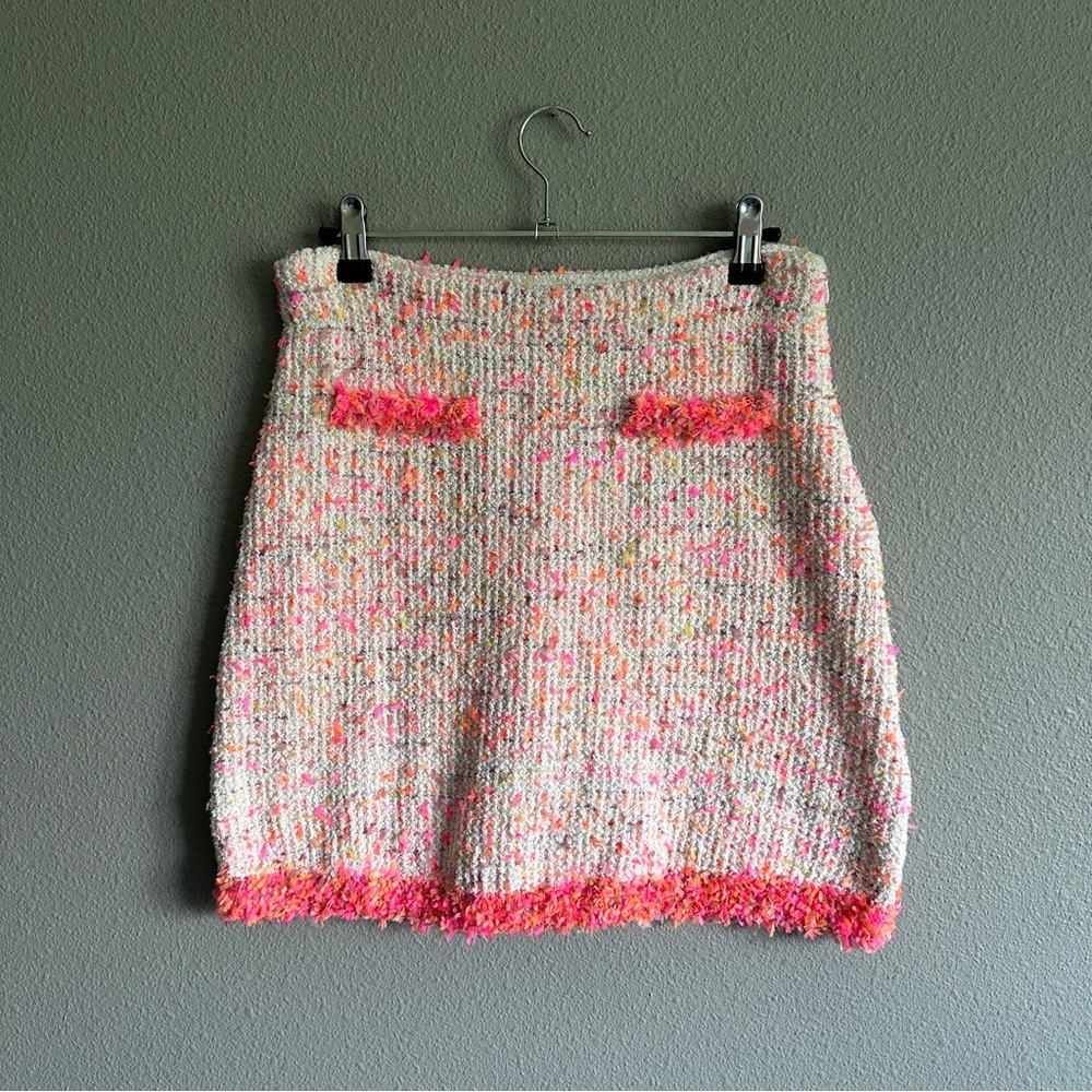 Zara Cream and Pink Textured Mini Skirt Medium